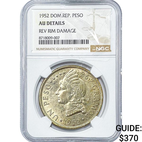 1952 Dominican Republic Silver Peso NGC AU Details