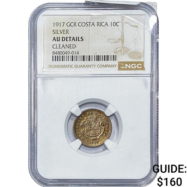 1917 Costa Rica Silver 10 Centavos NGC AU Details