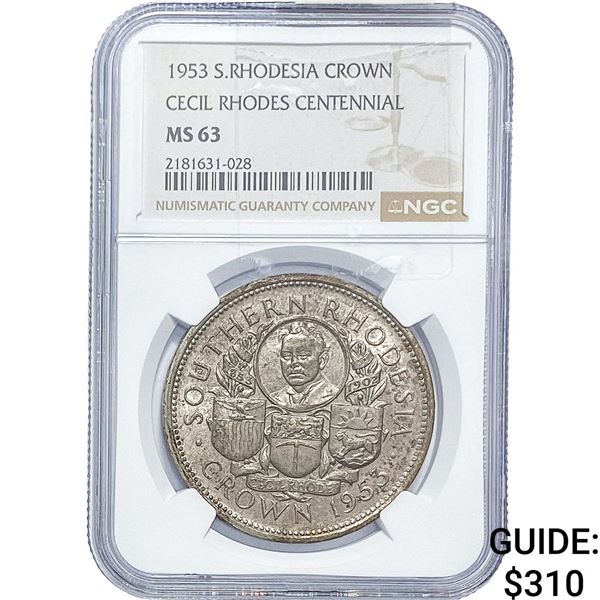 1953 S. Rhodesia Silver Crown NGC MS63