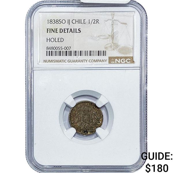 1838-SO Chile Silver 1/2 Real NGC F Details