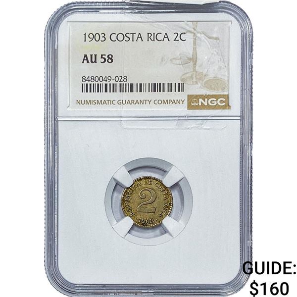1903 Costa Rica Cupro-Nickel 2 Centimos NGC AU58