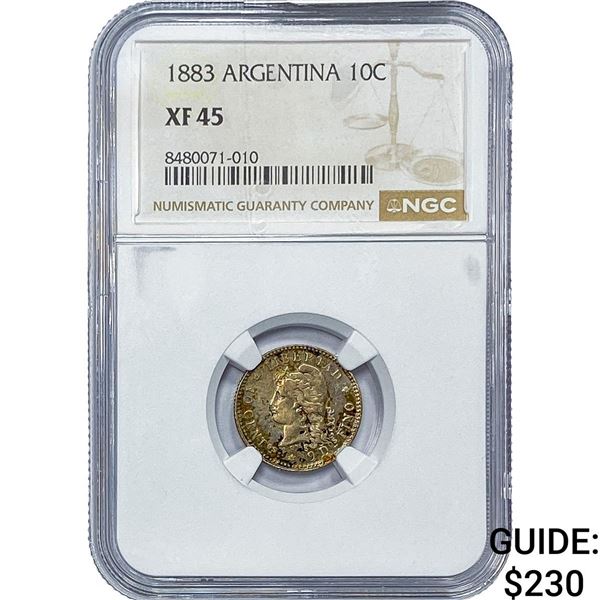 1883 Argentina Silver 10 Cent NGC XF45