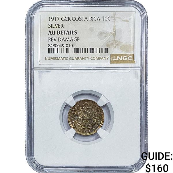 1917 Costa Rica Silver 10 Centavos NGC AU Details