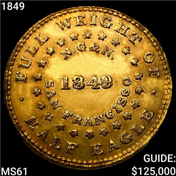 1849 Norris $5 California Gold UNCIRCULATED