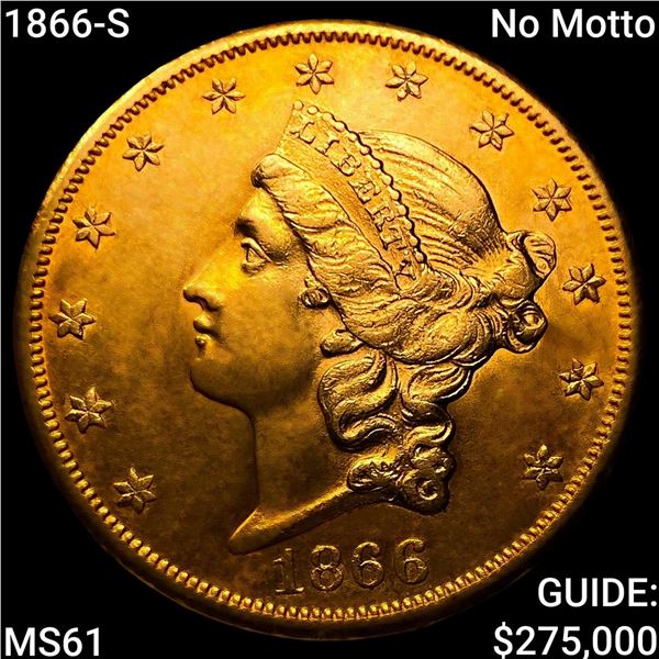 1866-S No Motto $20 Gold Double Eagle UNCIRCULATED