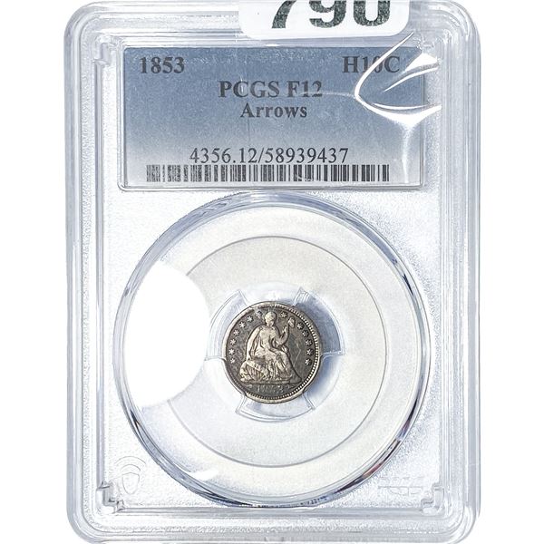 1853 Seated Liberty Half Dime APCGS F12 Arrows