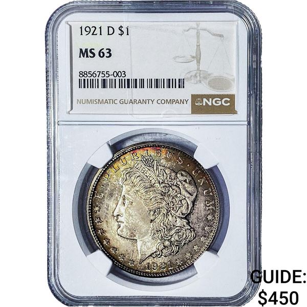 1921-D Morgan Silver Dollar NGC MS63