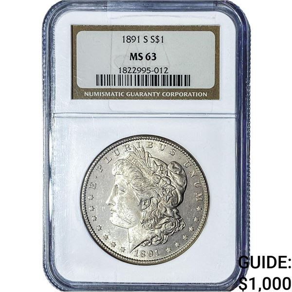 1891-S Morgan Silver Dollar NGC MS63