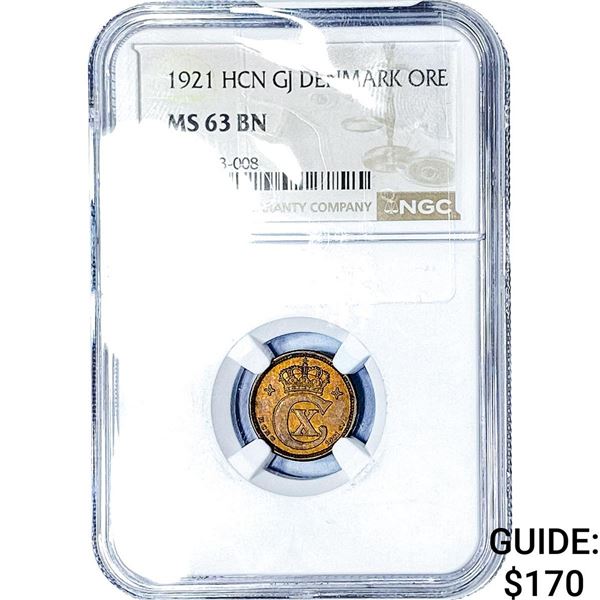 1921 Denmark Copper 1 Ore NGC MS63 BN