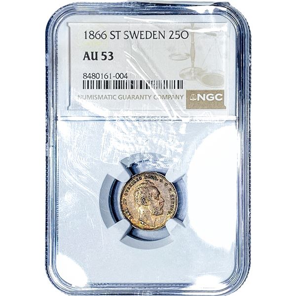1866 Sweden 25 Ore NGC AU53