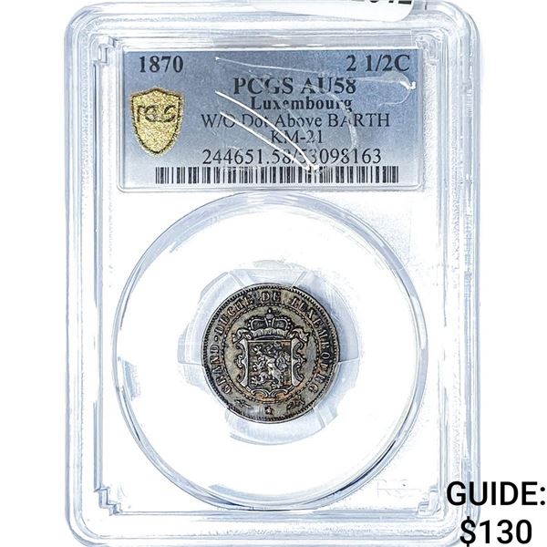 1878 Luxembourg Copper 2 1/2 Cent PCGS AU58