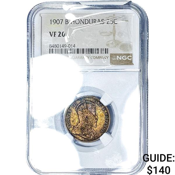 1907 British Honduras Silver 25 Cents NGC VF20