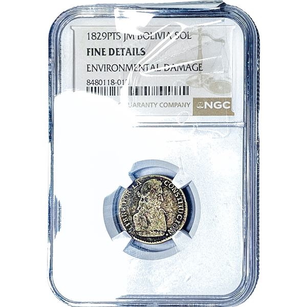 1829 Bolivia Silver 1 Sol NGC F
