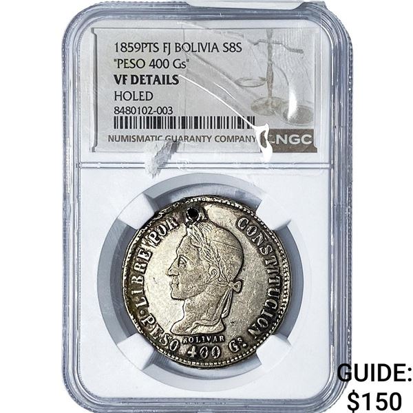 1859 Bolivia Silver 8 Sols NGC VFDetails