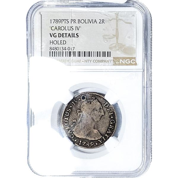 1789 Colonial Spain SIlver 2 Reales NGC VGDetails