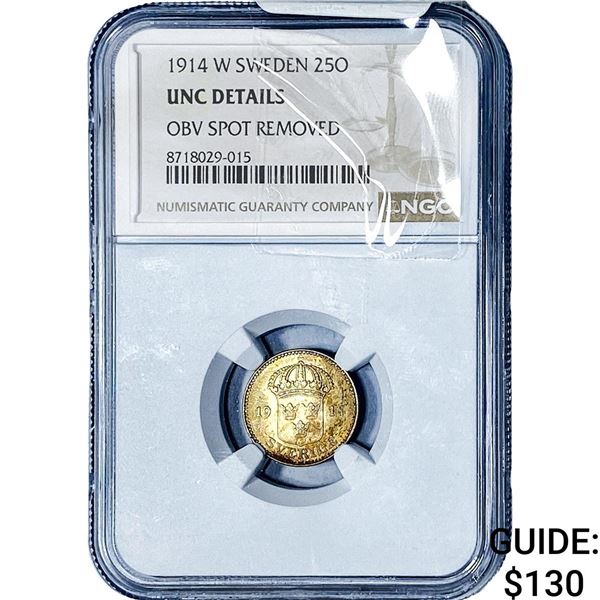 1914 Sweden Silver 25 Ore NGC UNCDetails