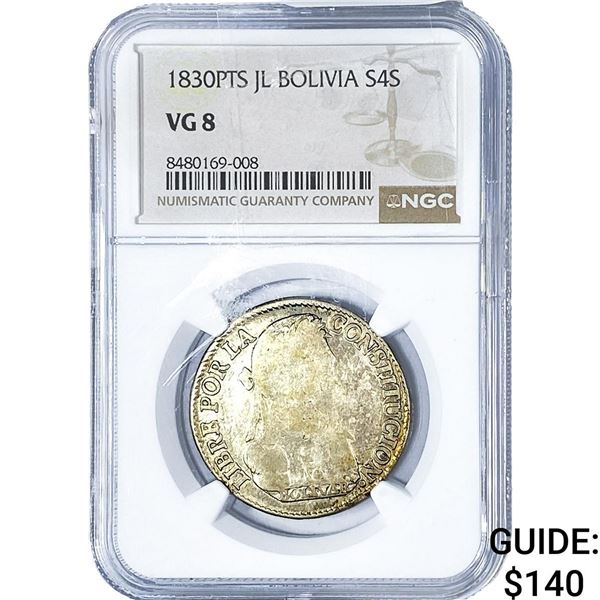 1830 Bolivia Silver 4 Sols NGC VG8