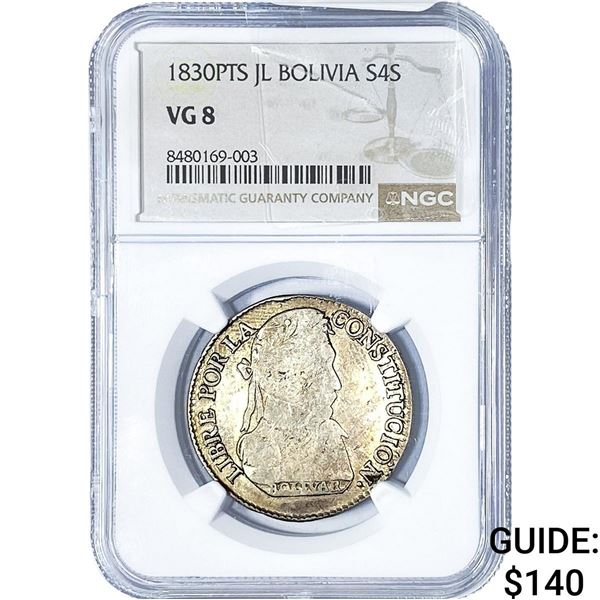 1830 Bolivia Silver 4 Sols NGC VG8