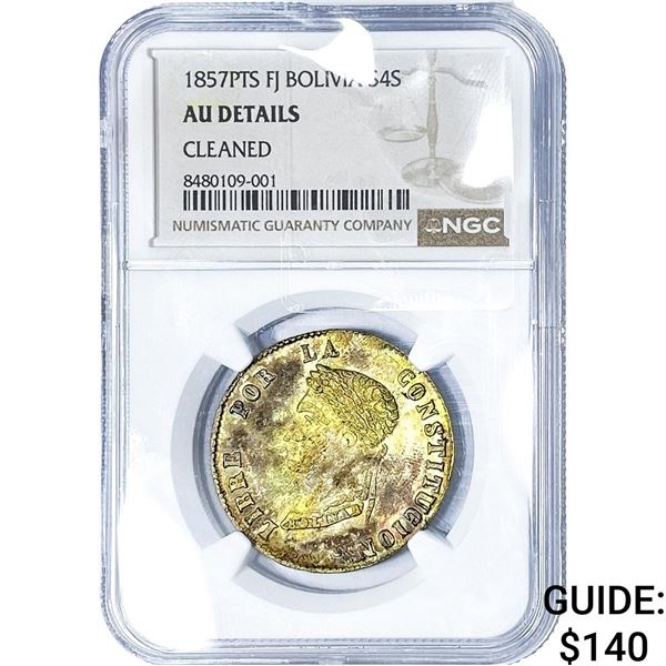 1857 Bolivia Silver 4 Sols NGC AUDetails