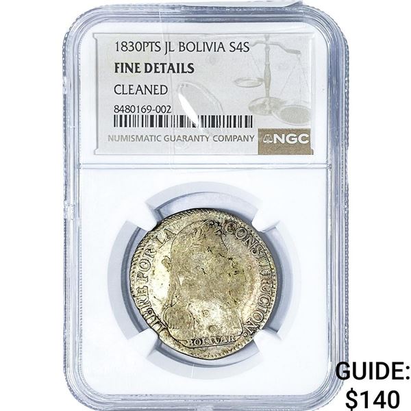 1830 Bolivia Silver 4 Sols NGC FDetails