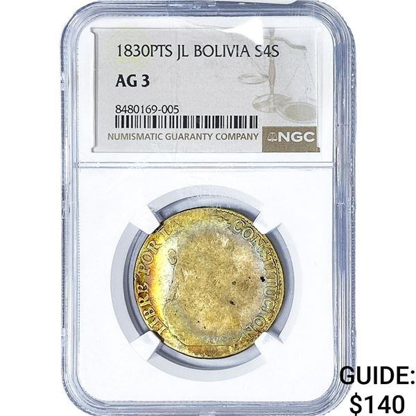 1830 Bolivia Silver 4 Sols NGC AG3