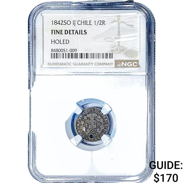 1842 Chile Silver 1/2 Real NGC FDetails