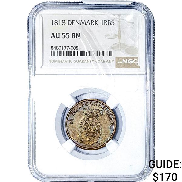 1818 Denmark Copper 1 RBS NGC AU55 BN