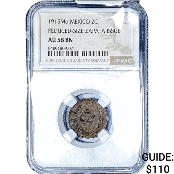 1915 Mexico Copper 2 Centavos NGC AU58 BN