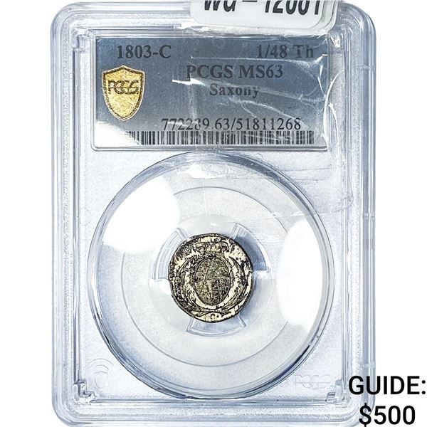 1803-C Saxony Silver 1/48 Thaler PCGS MS63