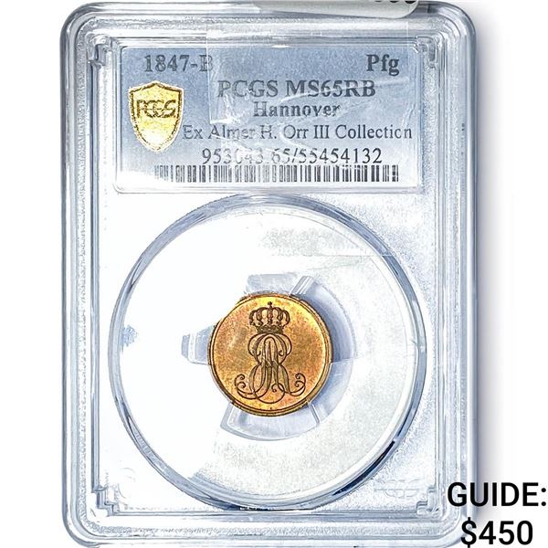 1847-B Hannover Copper Pfennig PCGS MS65 RB