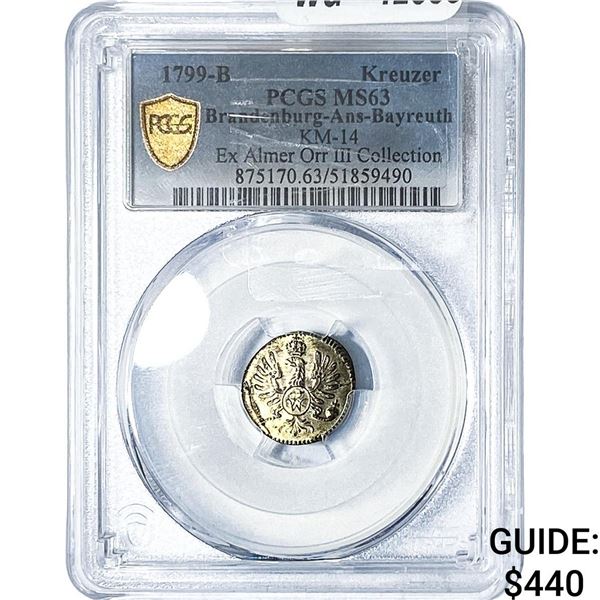 1799-B Brandenburg Silver 1 Kreuzer PCGS MS63