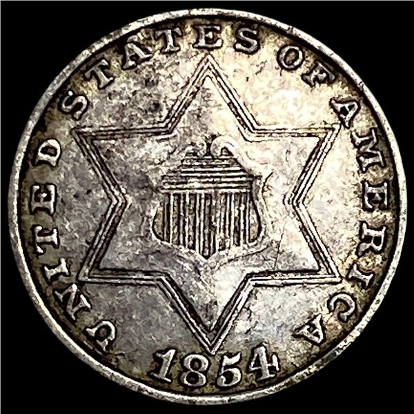 1854 Silver Three-Cent Piece CLOSELY  UNCIRCULATED
