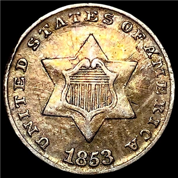 1853 Silver Three-Cent Piece NEARLY  UNCIRCULATED
