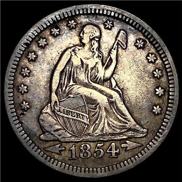 1854 Arrows Silver Seated Liberty Quarter  NEARLY UNCIRCULATED