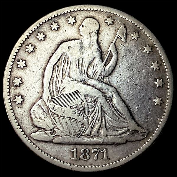 1871 Silver Seated Liberty Half Dollar  LIGHTLY CIRCULATED