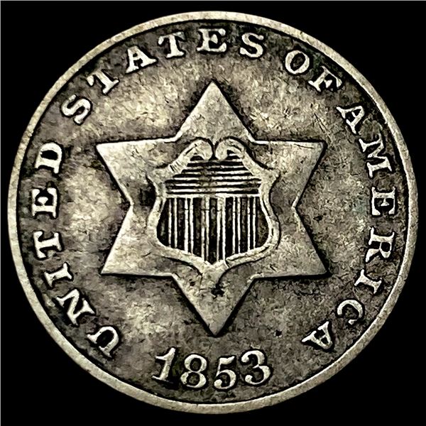 1853 Silver Three-Cent Piece NEARLY  UNCIRCULATED