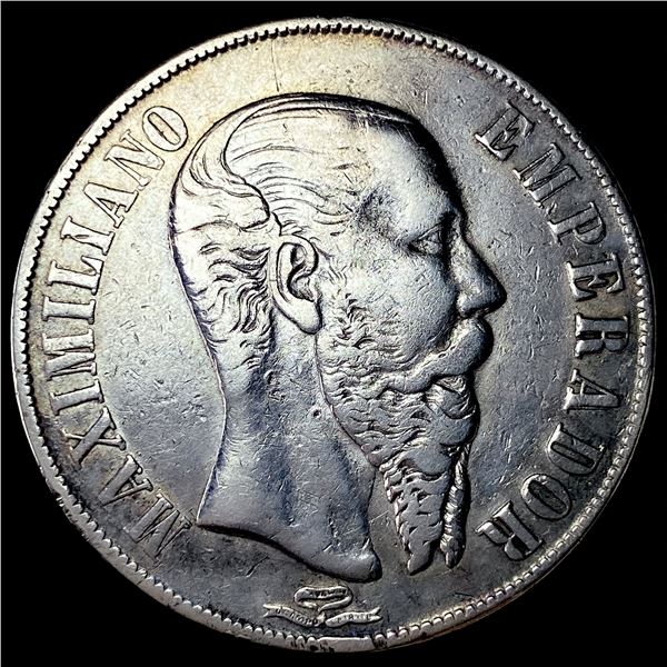 1866-Mo Mexico Silver Peso Maximilian I  NEARLY UNCIRCULATED