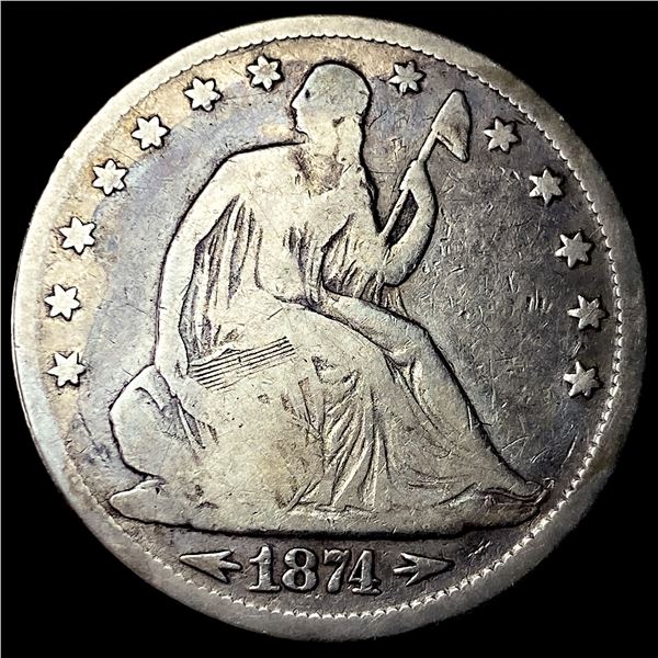 1874 Arrows Silver Seated Liberty Half Dollar  NICELY CIRCULATED