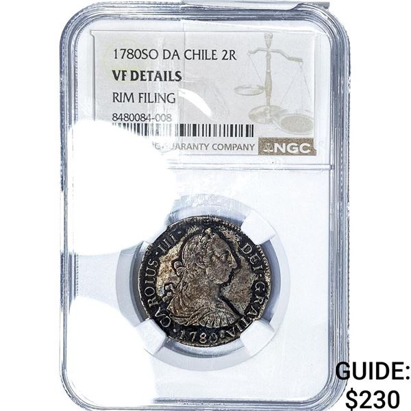 1780-SO Colonial Spain Silver 2 Reales NGC VF Details