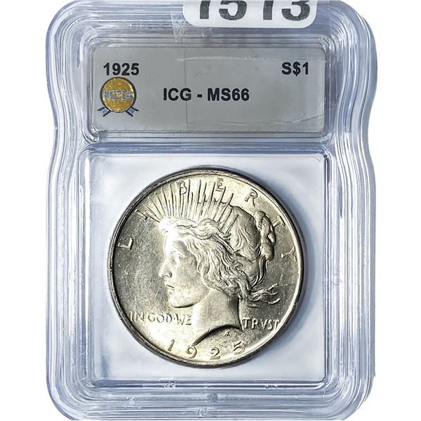 1925 Silver Peace Dollar ICG MS66