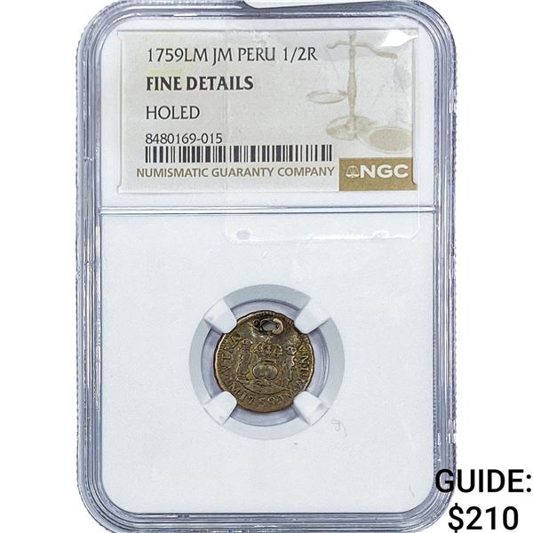 1759-LM Colonial Spain Silver 1/2 Real NGC F Details