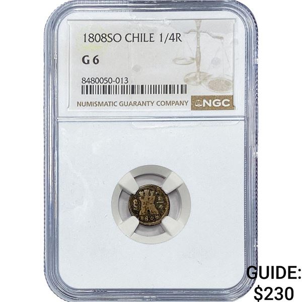 1808-SO Colonial Spain Silver 1/4 Real NGC G6