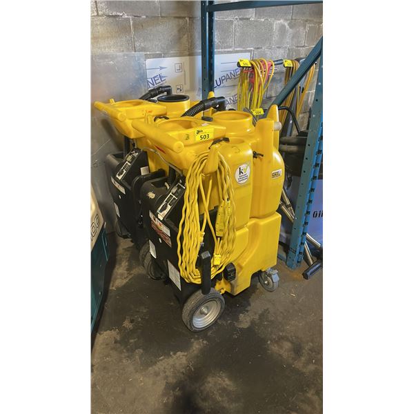 PAIR OF KAIVAC 1750 COMMERCIAL NO TOUCH CLEANING SYSTEMS *PARTS ONLY, MISSING COVERS & LIDS*