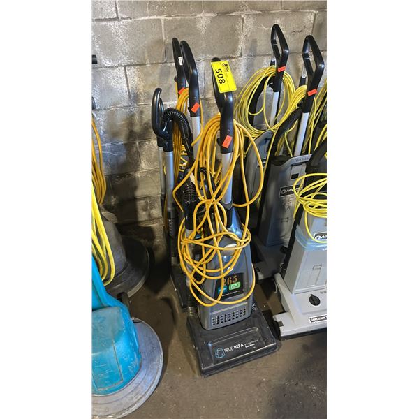 GROUP OF 3 TENNANT COMMERCIAL UPRIGHT VACUUM CLEANERS