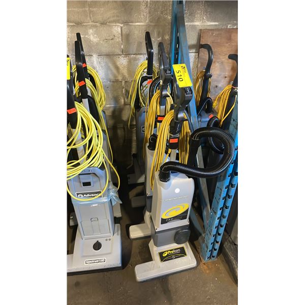 3 PROFORCE & 1 NILFISK ADVANCE SPECTRUM 15D COMMERCIAL UPRIGHT VACUUM CLEANERS