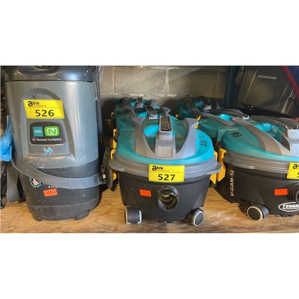 GROUP OF 3 TENNANT V-CAN-12 COMMERCIAL DRY CANISTER VACUUMS *NO HOSES OR ATTACHMENTS*