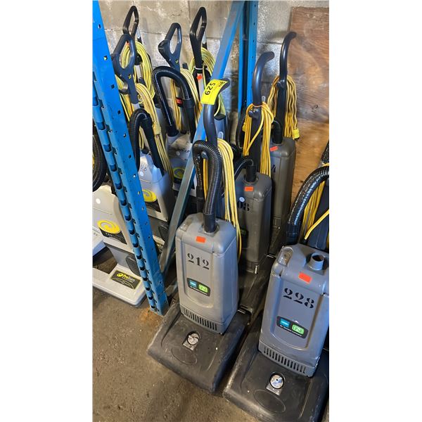GROUP OF 3 TENNANT COMMERCIAL UPRIGHT VACUUM CLEANERS