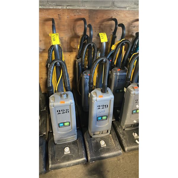 GROUP OF 3 TENNANT COMMERCIAL UPRIGHT VACUUM CLEANERS