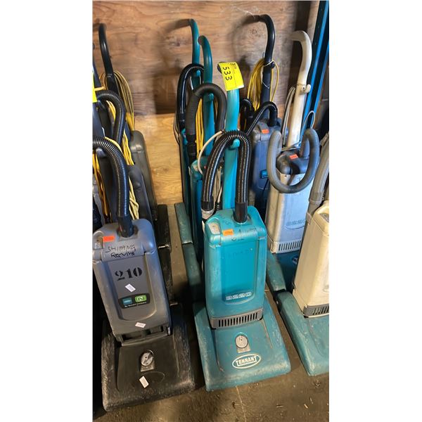 GROUP OF 3 TENNANT 3220 COMMERCIAL UPRIGHT VACUUM CLEANERS