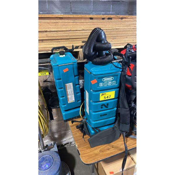 3 TENNANT 3050 COMMERCIAL ELECTRIC BACKPACK VACUUMS *1 MISSING HOSE*